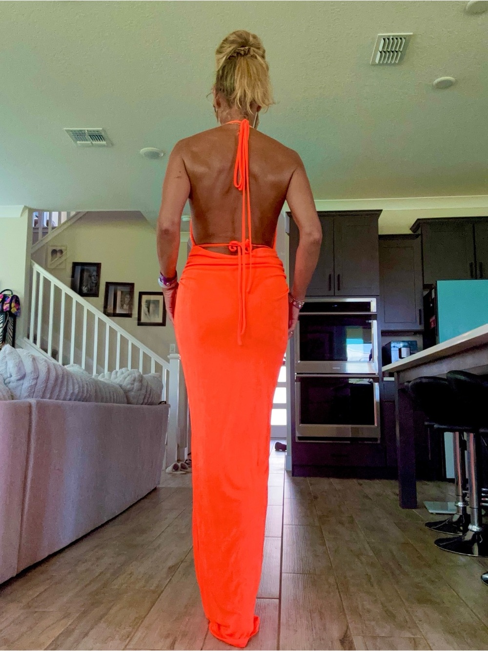 Fashion Nova Halter Maxi Dress in Bright neon orange , new , L - Picture 2 of 3